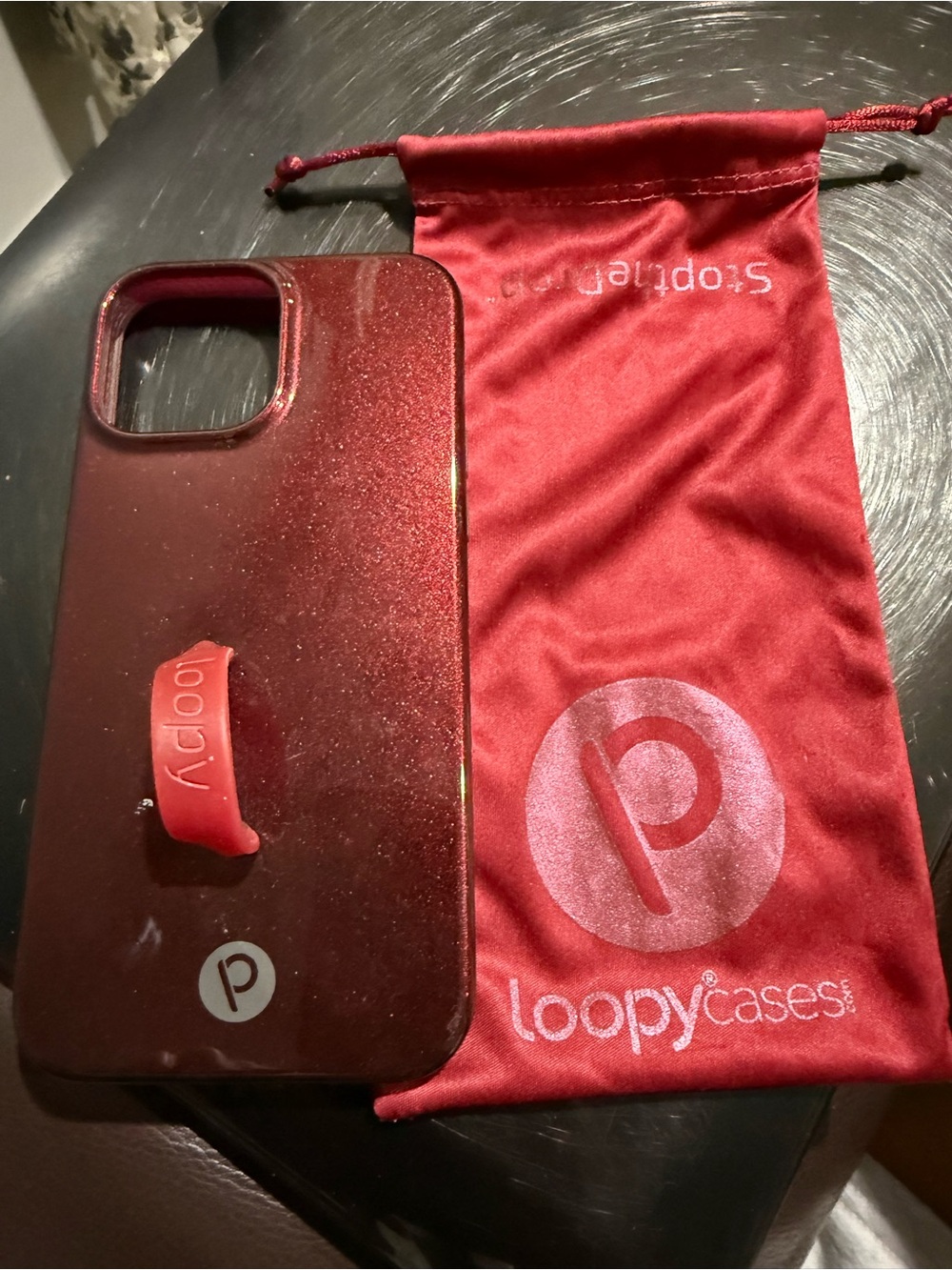 Loopy Case Red Glitter Phone Case with Integrated Hand Loop